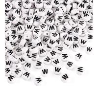 Spritewelry 500 cuentas del alfabeto blancas redondas con letras W acrílicas espaciadoras sueltas para manualidades, pulseras de amistad, collares, fabricación de joyas