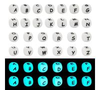 Spritewelry - 52 piezas de cuentas de letras luminosas de silicona, cuentas de cubo de alfabeto que brillan en la oscuridad, espaciadoras para llaveros, cordones, pulseras, fabricación de joyas