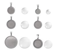 Spritewelry Colgante de acero inoxidable con cabujones de cristal, cuadrados, planos, redondos, ovalados, en blanco, para hacer joyas, Acero inoxidable