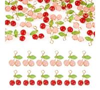 Spritewelry Dijes de cereza, pequeños dijes de piedra de cristal de frutas, colgantes de cerezas coloridas para llavero, pulsera, collar, aretes, fabricación de joyas, Vidrio Acrílico