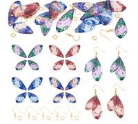 Spritewelry Juego de 4 colgantes de ala de mariposa, coloridos dijes de libélula con diseño de alas de insectos, con ganchos para aretes, anillos de salto para hacer joyas