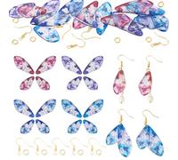 Spritewelry Juego de 4 colgantes de alas de mariposa, insectos coloridos, diseño de ala de libélula, con ganchos para aretes, anillos de salto para hacer joyas