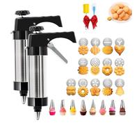 Spritz Cookie Press Gun Kit, Stainless Steel Cookies Press Gun Kit with 8 Icing Tips and 13 Cookies, for Baking, Holidays, and Family Kitchen Use (2PC)