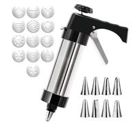 Spritz Cookie Press Stainless Steel Kit with 13 Discs & 8 Icing Tips, Durable Spritz Cookies Press for Baking, Easy Cookie for Christmas, Family Baking (Black)