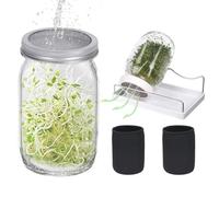 Sprouted Glass Jars - Jar Sprouting Kit 17,15 x 10,16 cm, equipo de vidrio inoxidable | 2 piezas de tarros de ancha con mangas apagón bandeja de dispositivo de germinación de semillas Beans