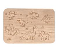 Spruchreif Tabla de desayuno "Dinos" | Tabla de pan de madera de haya con motivos de dinosaurios | Regalo para niños y fans de dinosaurios | 22 x 15 x 1 cm | Tabla de madera sostenible