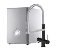 SPRUDELUX NUOVO - Sistema de ósmosis inversa premium con burbuja y refrigeración, pulverizador de agua profesional + grifo de 5 vías de acero inoxidable, alto contenido de burbujas, negro con botella