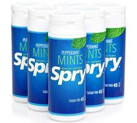 Spry Pastillas de Menta sin Azúcar con Xilitol - Favorecen la salud bucal, aumentan la producción de saliva, combaten el mal aliento, sin OGM y sin gluten, 45 Count (Pack of 6)