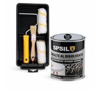 SPSIL Esmalte Antioxidante Disolvente Negro Mate 750ml + Kit Pintura 5 Piezas (2 Rodillos, Varilla, Bandeja, Brocha) Secado Rápido Sin Imprimación para Madera Metal Interior Exterior
