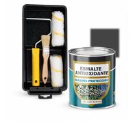 SPSIL Esmalte Antioxidante Gris Oscuro 750ml + Kit Pintura 5 Piezas, Secado Rápido Aplicación Directa Sobre Óxido, Interior Exterior para Metal y Madera