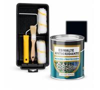 SPSIL Esmalte Antioxidante Negro Brillo 750ml + Kit Pintura 5 Piezas, Secado Rápido Aplicación Directa Sobre Óxido, Interior Exterior para Metal y Madera