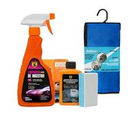 SPSIL Kit Limpieza de ventanillas de coche,Limpiador de Insectos,Tratamiento Antivaho para Coche, Cepillo de esponja adjunto, 30 * 60cm Toalla Microfibra(Kit 3 Productos)