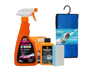 SPSIL Kit Limpieza de ventanillas de coche,Limpiador de Insectos,Tratamiento Antivaho para Coche, Cepillo de esponja adjunto, 30 * 60cm Toalla Microfibra(Kit 3 Productos)