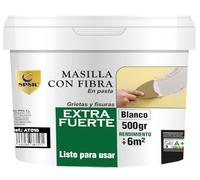 SPSIL Masilla Reparadora con Fibra de Vidrio - Para Grietas, Juntas y Abolladuras - Uso Interior/Exterior - Compatible con Yeso, Madera y Metal - Secado en 2h (Blanco) (500 gr)