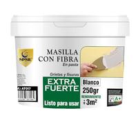 SPSIL Masilla Reparadora con Fibra de Vidrio - Para Grietas, Juntas y Abolladuras - Uso Interior/Exterior - Compatible con Yeso, Madera y Metal - Secado en 2h (Blanco) (250 gr)
