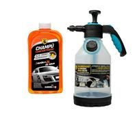 SPSIL Pack Lavado de Coche-Champú Concentrado pH Neutro con Espuma Activa Aroma Cítrico 1000ml + Pulverizador de Espuma 2L,Kit Completo para Limpieza Profesional en Coches y Motos