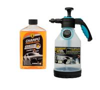 SPSIL Pack Lavado de Coche-Champú Concentrado pH Neutro con Espuma Activa Aroma Cítrico 500ml + Pulverizador de Espuma 2L,Kit Completo para Limpieza Profesional en Coches y Motos