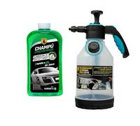 SPSIL Pack Lavado de Coche-Champú Concentrado pH Neutro con Espuma Activa Notas De Hierbas 1000ml + Pulverizador de Espuma 2L,Kit Completo para Limpieza Profesional en Coches y Motos