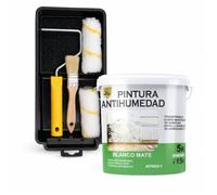 SPSIL Pintura Antihumedad Blanco Mate 5KG + Kit Pintura 5 Piezas, Cubre Manchas Humedad y Moho para Paredes Techos Baño Cocina Secado Rápido