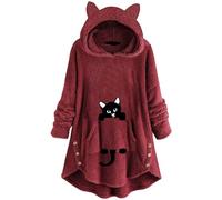 SPSMOKH Bonito vestido con capucha de felpa con orejas de oso para mujer, sudadera de manga larga con capucha y bolsillos, sudadera cálida y holgada de invierno para el hogar y ropa al aire libre
