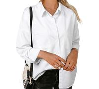 SPSMOKH Camisa vaquera de manga larga con botones para mujer, chaqueta de mezclilla ligera con bolsillos para primavera y otoño (color blanco, talla M)