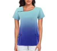 SPSMOKH Camiseta de manga corta para mujer, ropa de trabajo de clínica médica, camiseta de lactancia de color degradado, atuendo de terapeuta de belleza, camiseta quirúrgica médica para enfermeras