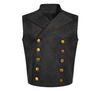 SPSMOKH Chaleco medieval para niños, estilo steampunk, doble botonadura, chaqueta vaquera, ropa de abrigo (negro, 15-16 años)