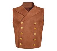 SPSMOKH Chaleco medieval para niños, estilo steampunk, doble botonadura, chaqueta vaquera, ropa de abrigo (color marrón, 13-14 años)