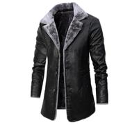 SPSMOKH Chaqueta de piloto de piel de oveja suave de estilo vintage para hombre, color marrón, con piel sintética, estilo aviador, piel de oveja sintética, chaqueta voladora (negro, S)
