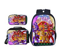 SPSMOKH Five Nights Game FNAF - Mochila de 3 piezas que incluye bolsa de almuerzo, mochila escolar y estuche para lápices, para niños, niñas y adolescentes, f, 40*30*16cm