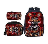 SPSMOKH Five Nights Game FNAF - Mochila de 3 piezas que incluye bolsa de almuerzo, mochila escolar y estuche para lápices, para niños, niñas y adolescentes, d, 40*30*16cm, Informal