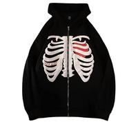 SPSMOKH Sudadera con capucha y cremallera para mujeres y hombres, chaqueta de esqueleto, sudadera negra para otoño y primavera (negro, M)