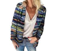 SPSMOKH Suéter tipo cárdigan de arcoíris para mujer, de punto a rayas, multicolor, casual, manga larga, suéteres coloridos, prendas de punto, parte delantera abierta, chaqueta suelta para otoño,