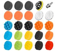SPTA 25 Piezas 80mm Esponja Pulir para, Esponja pulir Coche, Adaptador Accesorio Taladro Pulidora Pulido Lana Kit con M14 Taladro Adaptador para Encerado para el Coche Encerado Lijado