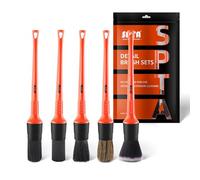 SPTA Juego de 5 cepillos para Detalles de Coche, Cepillo de Limpieza de Polvo de Coche, Ultra Suave, antiarañazos, para Limpiar Ruedas, Interior, Exterior, Cuero