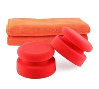 SPTA Kit de Almohadilla para pulir a Mano, 2 Pcs 100 x 100 mm aplicador, Almohadillas de Mano con manija circundante y Toalla de Microfibra de paño de Limpieza de Microfibra 2Pcs