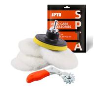 SPTA - Lote de 6 brocas para pulidora de coche (50 mm) de polietileno y esponja de madera suave con gancho y cierre y adaptador de taladro de 5/8-11 para pulidor/pulidor/pulido de coches - 5/8-11