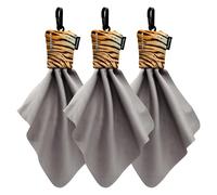 SPUDZ Classic | Toallas de microfibra de 6 x 6 pulgadas con bolsas de neopreno | Paños de limpieza de microfibra premium para portátiles, lentes, cámaras, pantallas y más | Tigre (paquete de 3)