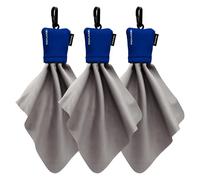 SPUDZ Classic - Toallas de microfibra de 6 x 6 pulgadas con bolsas de neopreno | Paños de limpieza de microfibra premium para portátiles, lentes, cámaras, pantallas y más | Azul marino (paquete de 3)