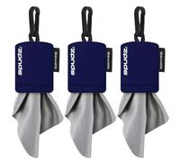 SPUDZ Classic - Toallas de microfibra de 6 x 6 pulgadas con bolsas de neopreno | Paños de limpieza de microfibra premium para portátiles, lentes, cámaras, pantallas y más | Azul marino (paquete de 3)