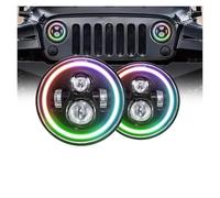 SPUFKGE Faros Trabajo 1 Par Faros LED 7 Pulgadas Con Haz Alto Y Bajo Con Anillo Halo DRL Multicolor RGB Luz Ojo Ángel Para Jeep Para Wrangler Jk Tl Lj Para Ilimitado Lámpara Conjunto