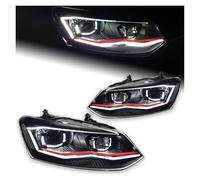 SPUFKGE Faros Trabajo Faros Delanteros LED Para VW Para Polo 2009-2018 Diseño Ojo Ángel DRL Hid Haz Bi-xenón Accesorios Estilo Coche Lámpara Conjunto(Red LED)