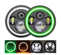 SPUFKGE Faros Trabajo Un Par Faros LED Alto Faro 7 Pulgadas DRL Halo Faro Redondo Para Jeep Para Wrangler JK TJ LJ CJ Con H4-H13 Plug And Play Lámpara Conjunto(Green-7inch)