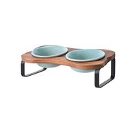 SPUNKYJUNKY Cuencos de cerámica elevados inclinados para perros en forma de hueso elevados con soporte de hierro de 2 alturas, juego de cuencos de agua para perros y gatos, antideslizantes para