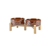 SPUNKYJUNKY Cuencos elevados de cerámica para perros, 5.1 pulgadas, cuencos de agua elevados con soporte de bambú antideslizante para cachorros, razas pequeñas, aptos para microondas y lavavajillas