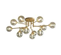 Sputnik 12 Luces, lámpara Montaje Semi Montura Dorada Techo Moderno con Tonos de Vidrio para el Comedor Dorado y Negro 61x30cm