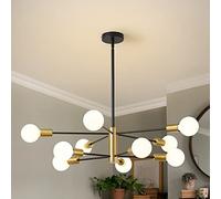 Sputnik Candelabros modernos negros y dorados, 10 luces de mediados de siglo, lámpara de techo con altura ajustable para cocina, isla, sala de estar, comedor