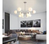Sputnik Lámpara Colgante de 12 Luces de Mediados de Siglo para Comedor, Cocina, Isla, Globo, lámpara Colgante de Techo para Sala de Estar, Entrada, vestíbulo, Altura Ajustable, Cromo, a