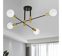 Sputnik Lámpara de araña Industrial Semiencastrada Techo 4 Luces Vintage Lámpara colgante E27 Negro y Oro Luz de Techo para Salón Cocina Dormitorio Comedor Loft (4-lights)