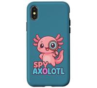 Spy Axolotl Kawaii Pink Detective Secret Agent Disfraz Niña Carcasa para iPhone X/XS